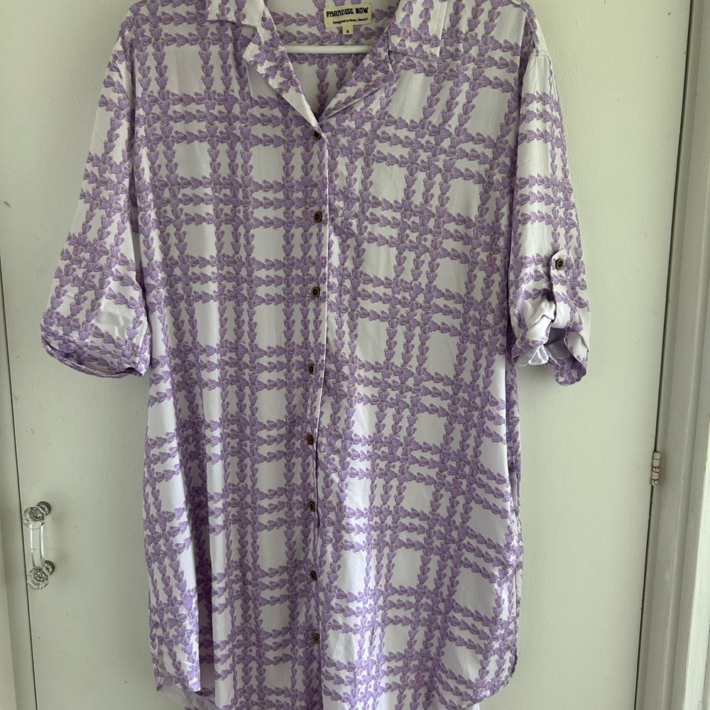 Paradise Now Maui Purple Crown Women's Shirt Dress Size S Hawaii